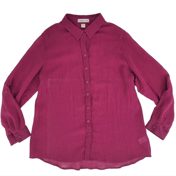 Coldwater Creek Tops - Coldwater Creek Size Large or 14 Linen Button Down Shirt Magenta Pink Roll Tab